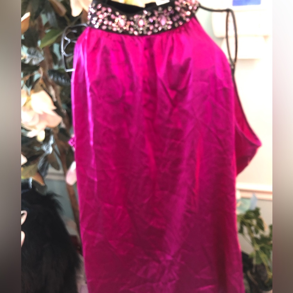 Cache Fuchsia Beaded Halter Camisole